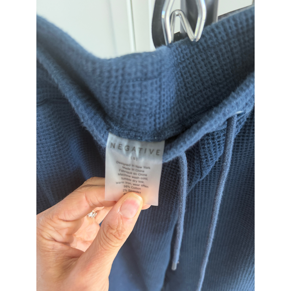 NEGATIVE Waffle Knit Drawstring Lounge Pants Navy Blue - Picture 2 of 3